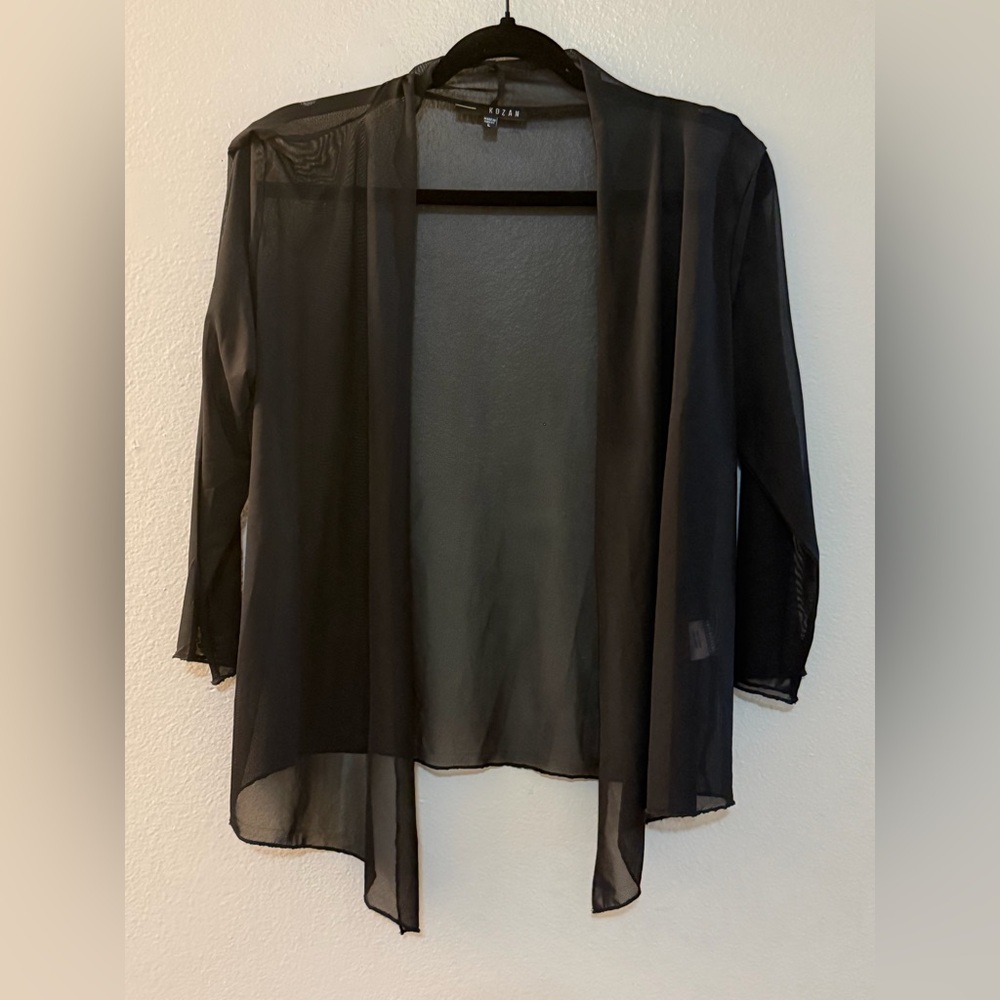 Kozan Black Mesh Open Front Cardigan Shrug Lagenlook Size L Made in Turkey